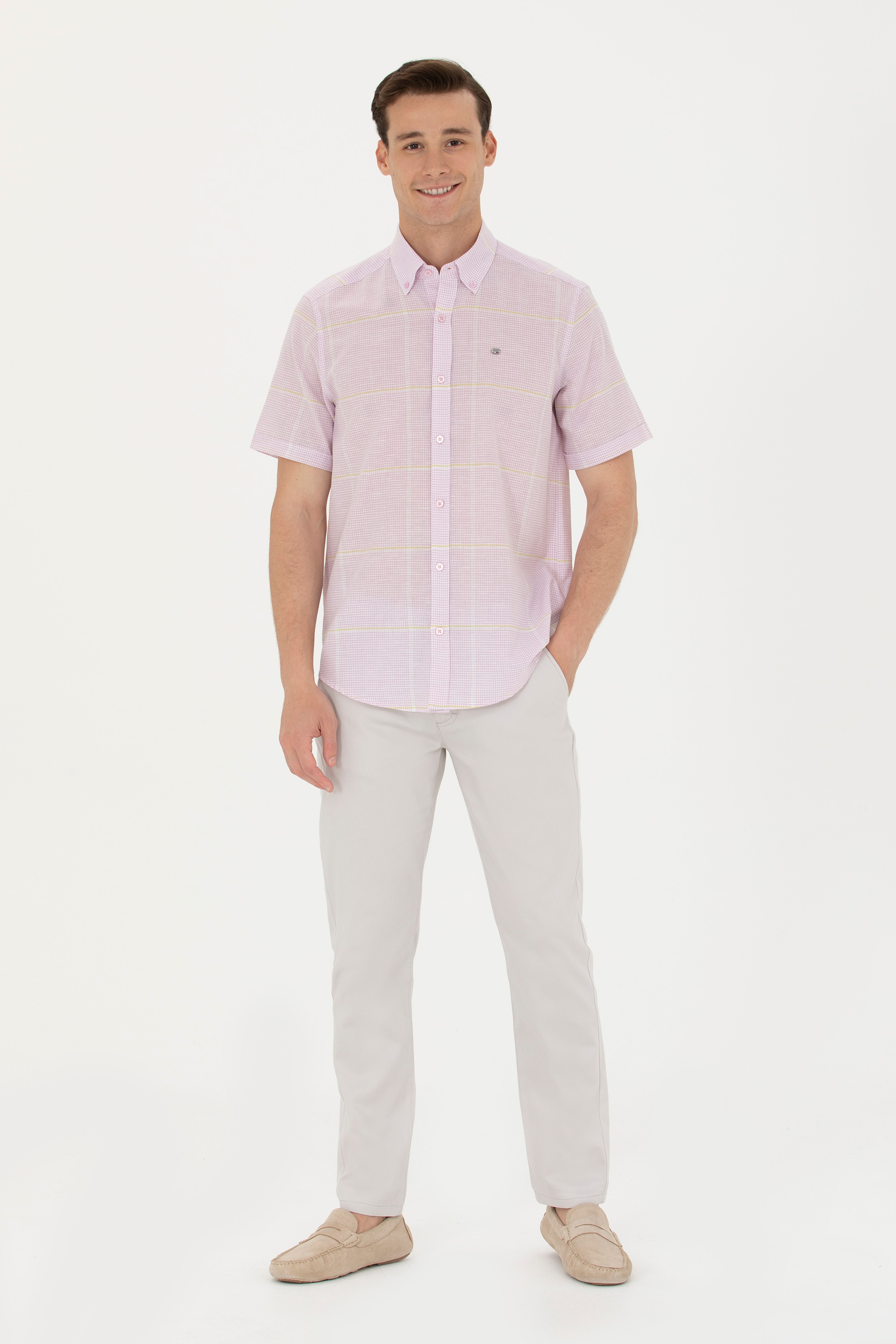 Erkek Slim Fit Açık Gri Kanvas Pantolon - Image 1