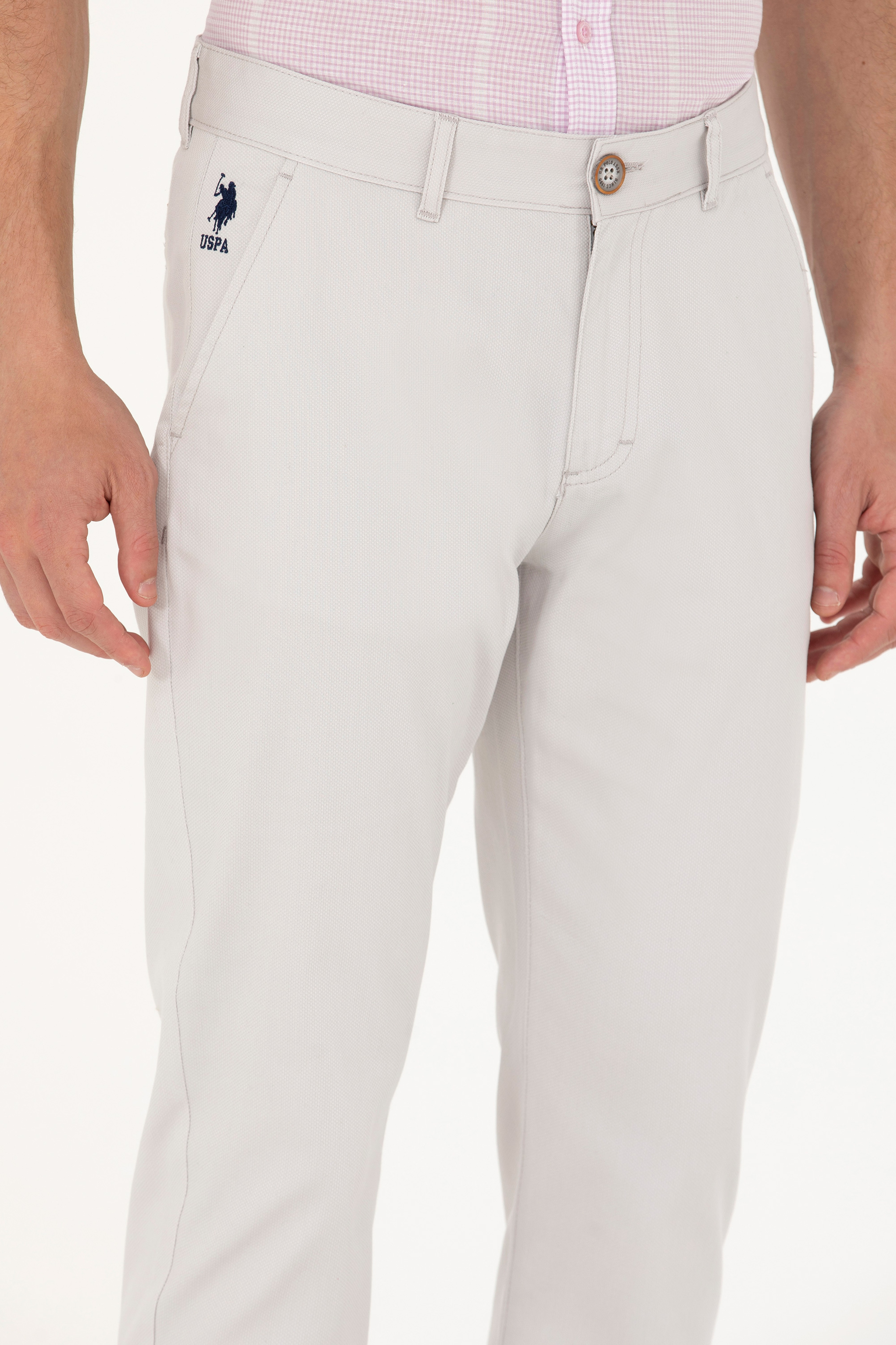 Erkek Slim Fit Açık Gri Kanvas Pantolon - Image 5