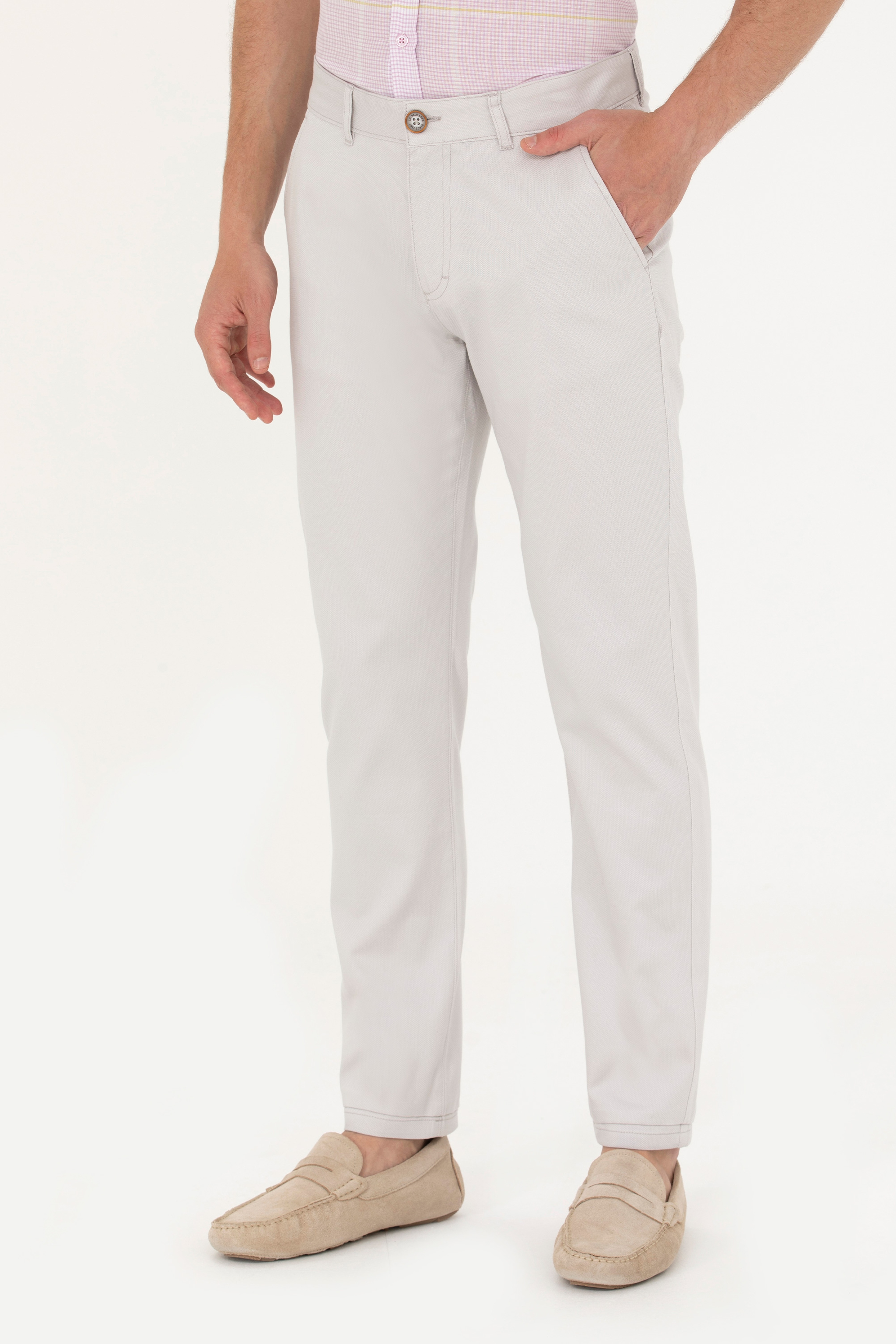 Erkek Slim Fit Açık Gri Kanvas Pantolon - Image 2