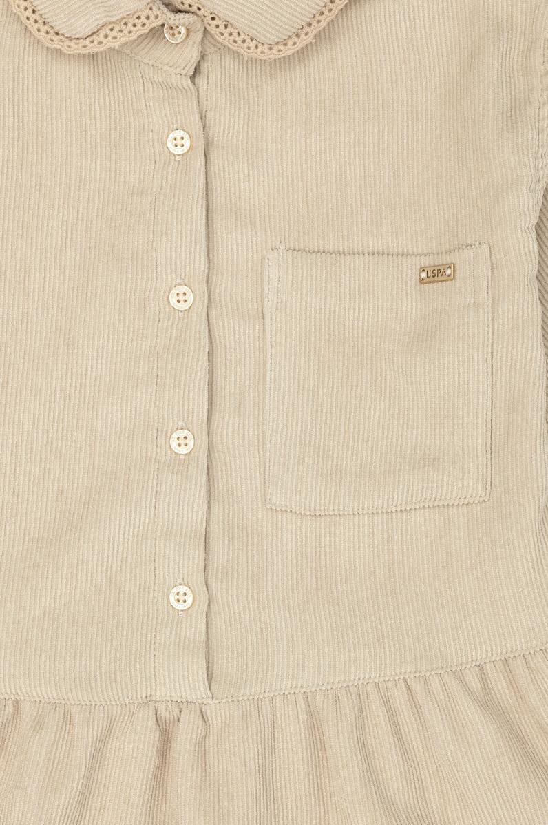 Kız Çocuk Kum Uzun Kol Dokuma Elbise