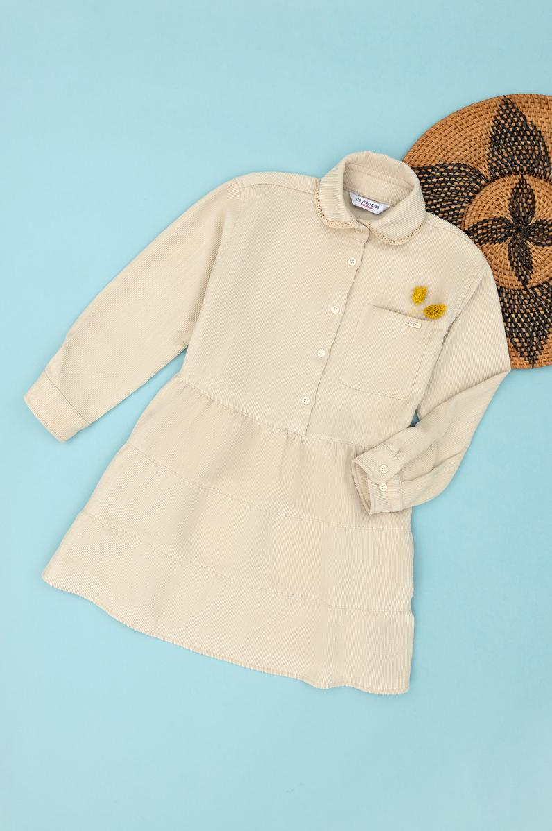 Kız Çocuk Kum Uzun Kol Dokuma Elbise