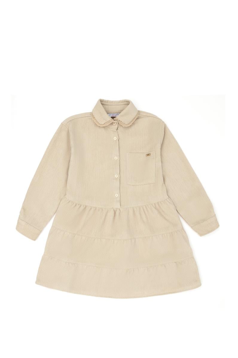 Kız Çocuk Kum Uzun Kol Dokuma Elbise