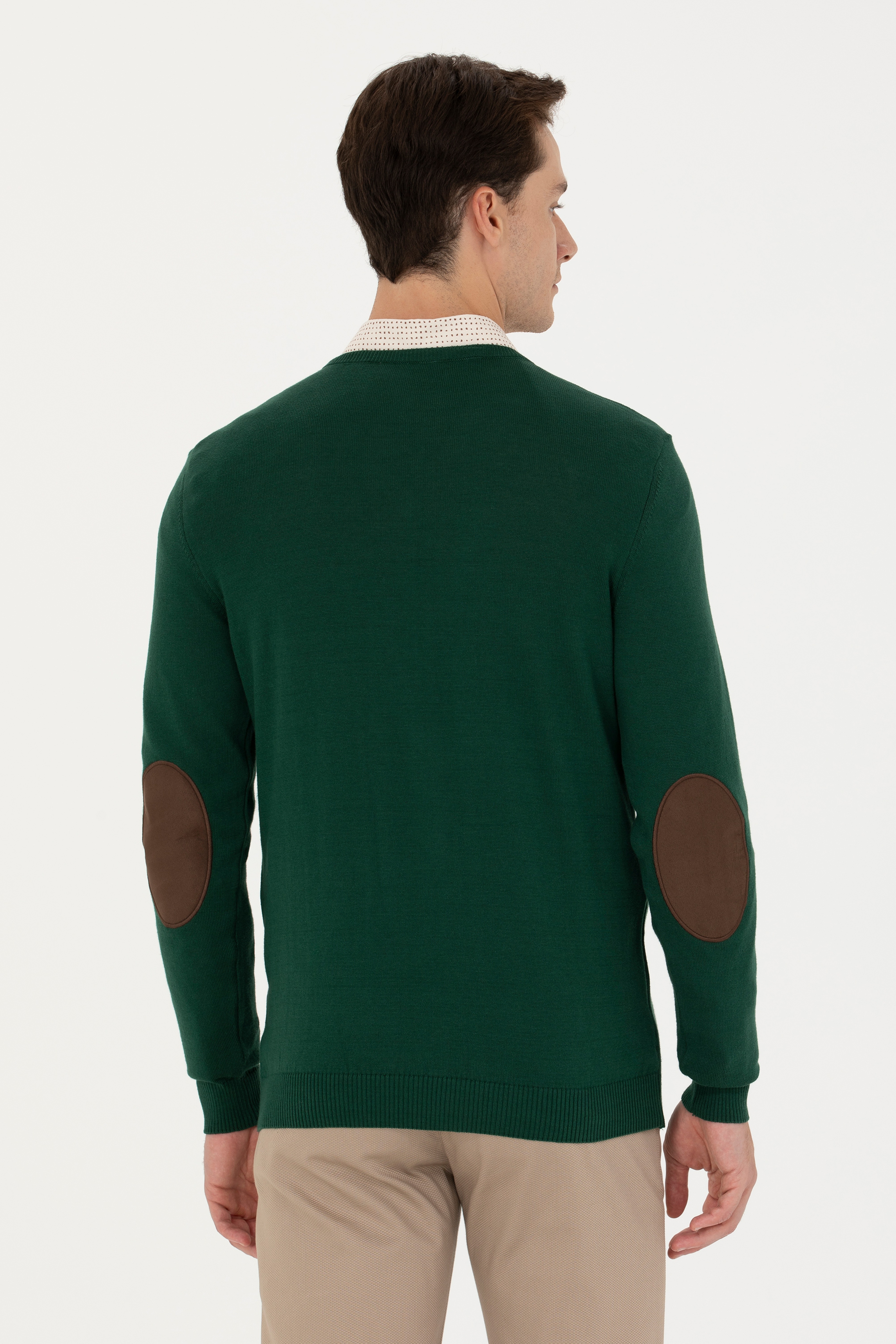 Erkek Slim Fit V Yaka Yeşil Kazak - Image 5