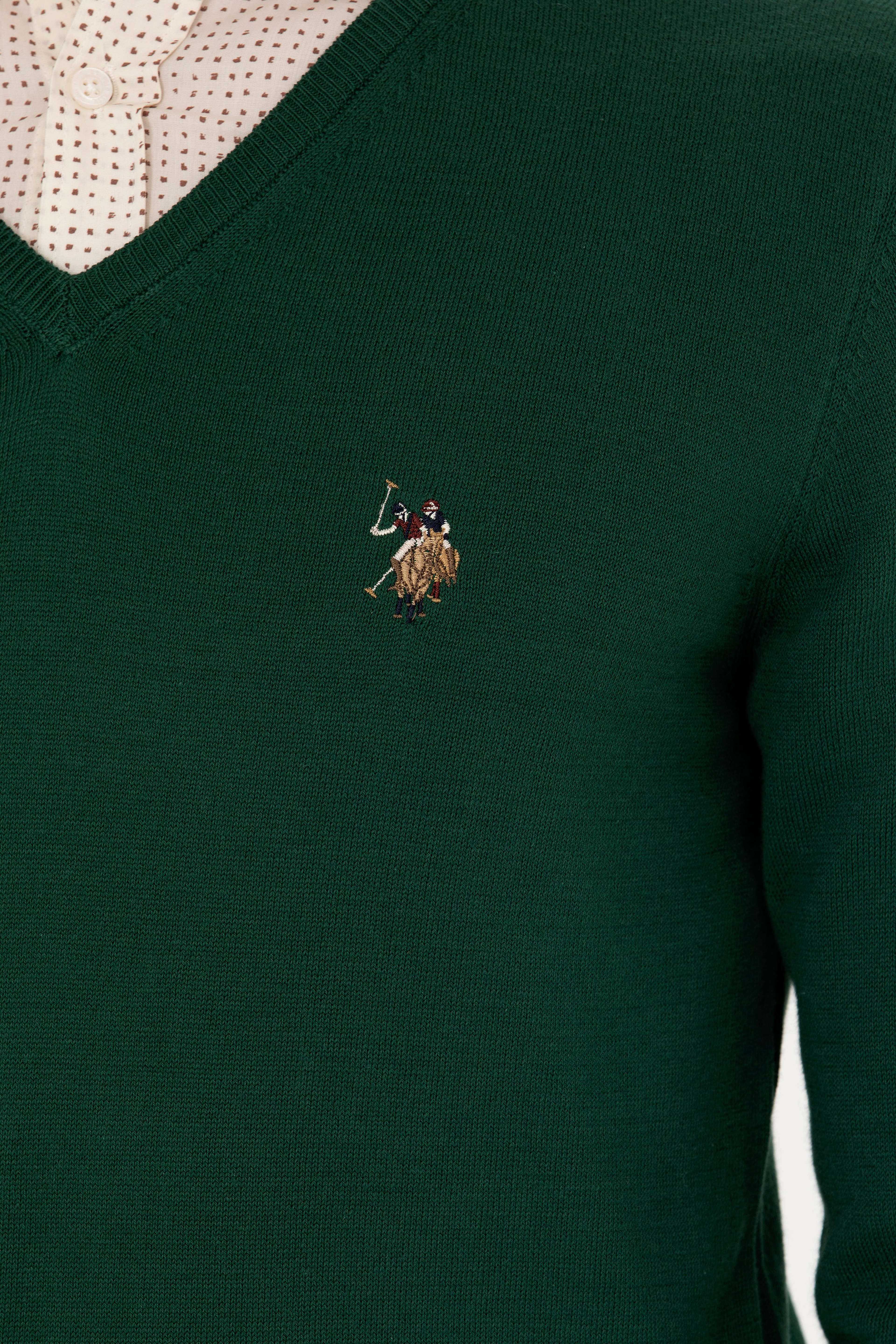 Erkek Slim Fit V Yaka Yeşil Kazak - Image 7