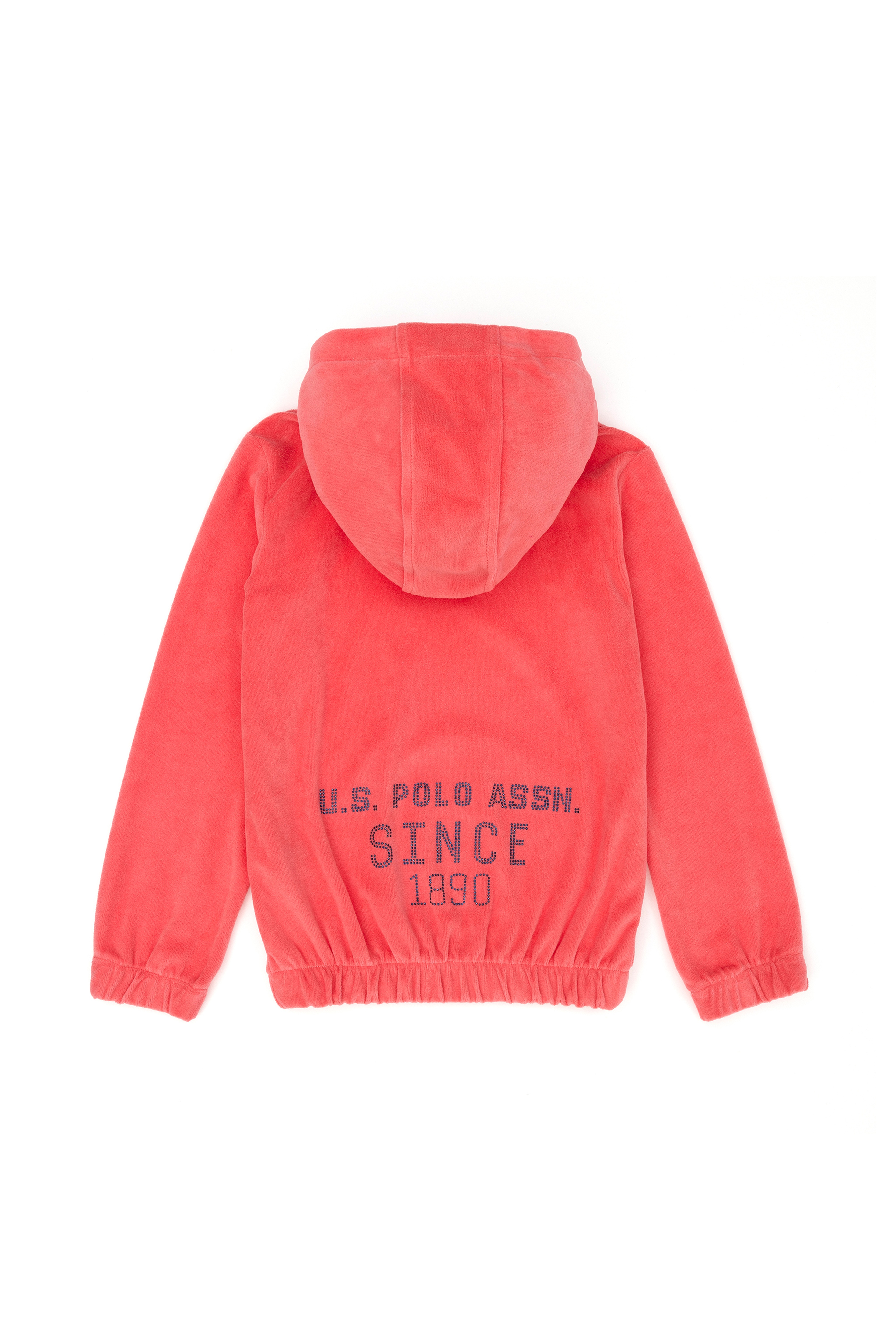 Kız Çocuk Pembe Kapüşonlu Kadife Sweatshirt - Image 2