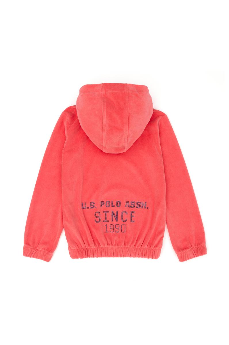 Kız Çocuk Pembe Kapüşonlu Kadife Sweatshirt