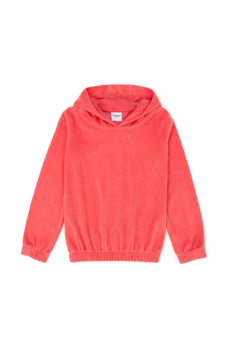 Kız Çocuk Pembe Kapüşonlu Kadife Sweatshirt