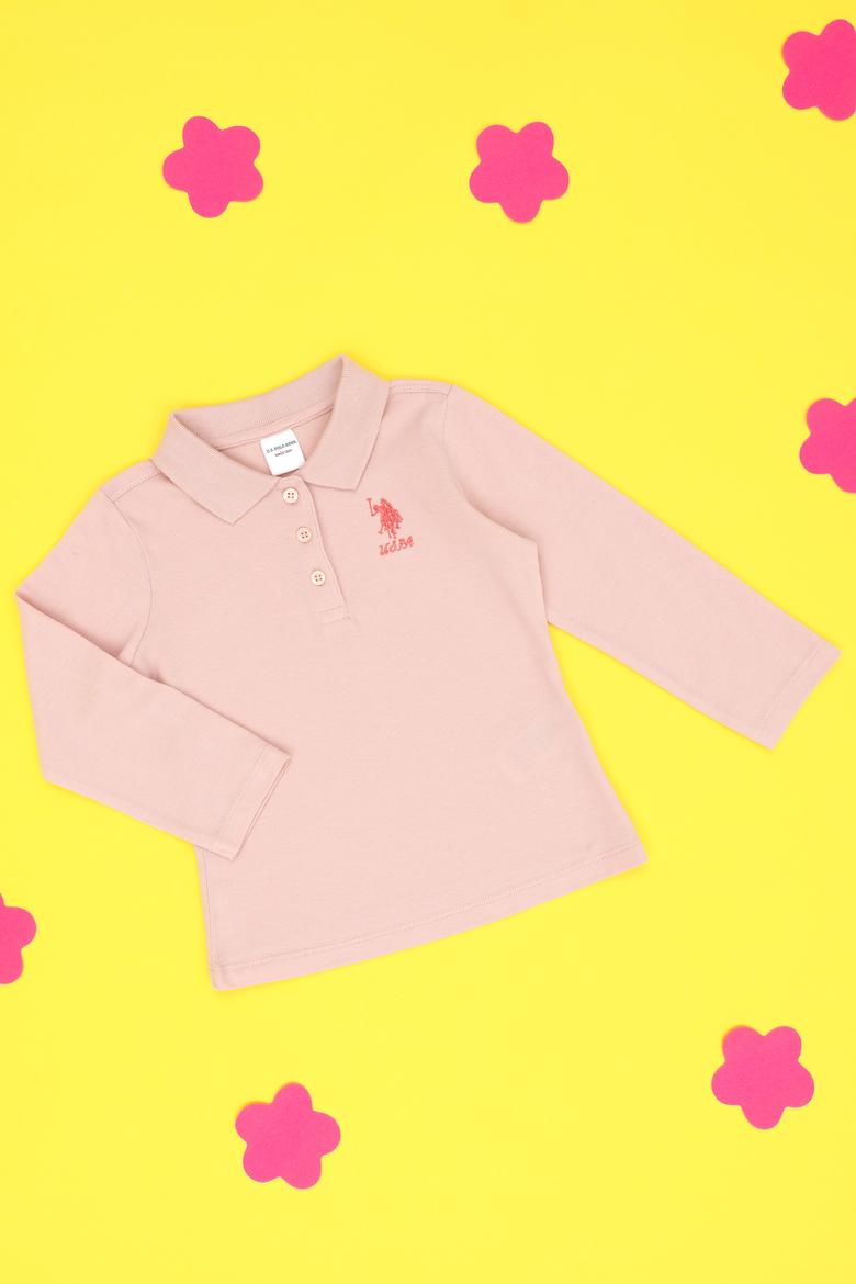 Kız Bebek Toz Pembe Basic Polo Yaka Sweatshirt