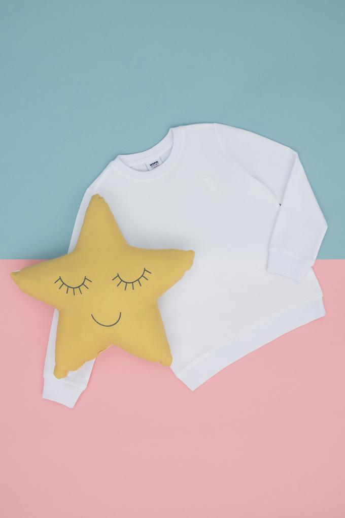 Çocuk Beyaz Basic Bisiklet Yaka Sweatshirt