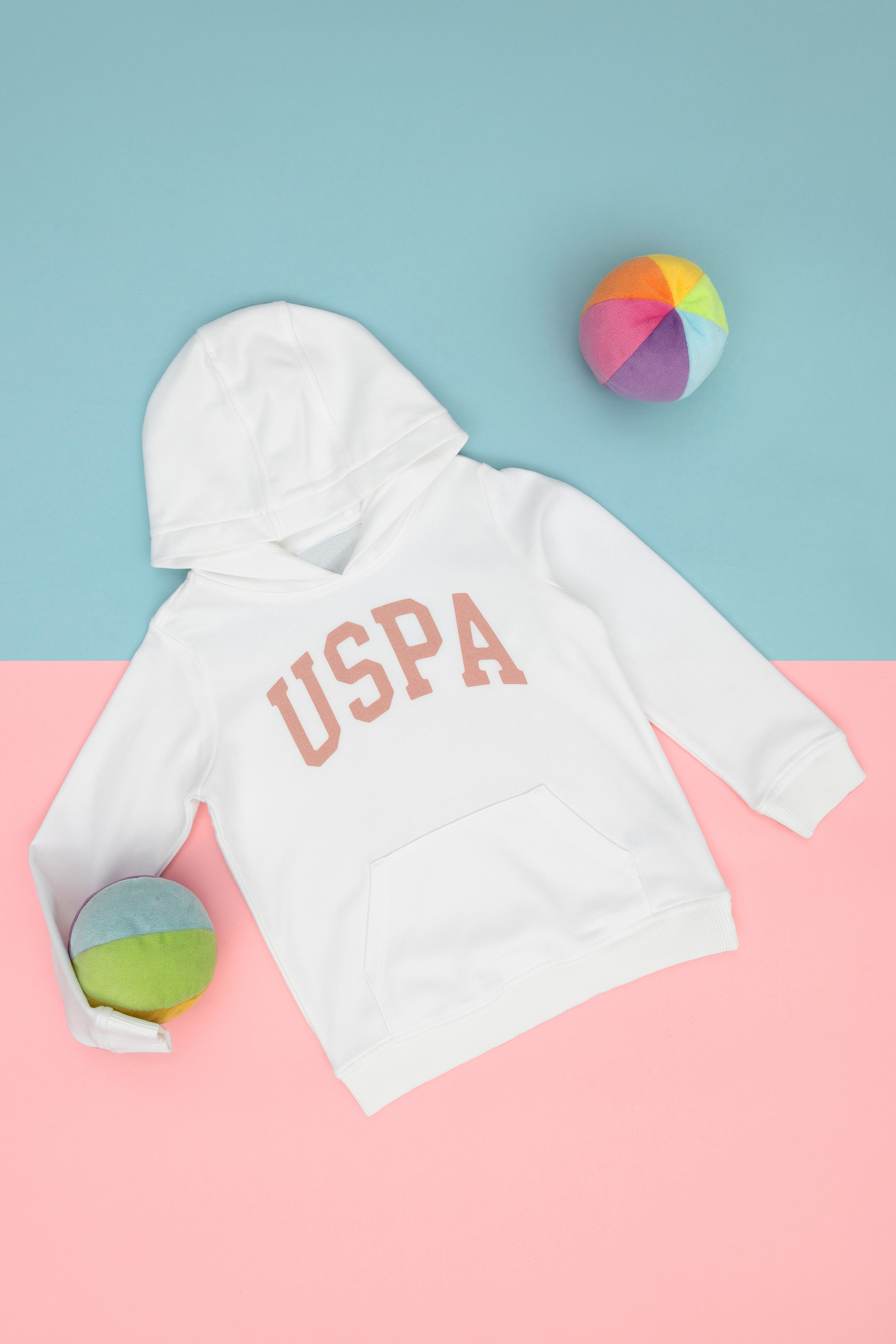 Kız Çocuk Ekru Basic Kapüşonlu Sweatshirt
