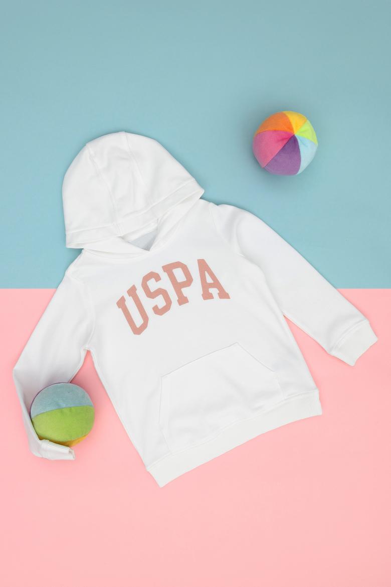 Kız Çocuk Ekru Basic Kapüşonlu Sweatshirt - 50276872051