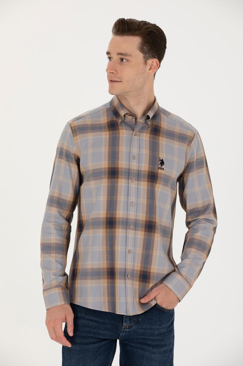 Erkek Ekoseli Camel Gömlek