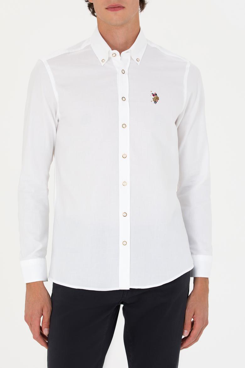 Erkek Beyaz Uzun Kollu Basic Gömlek - 50271276018