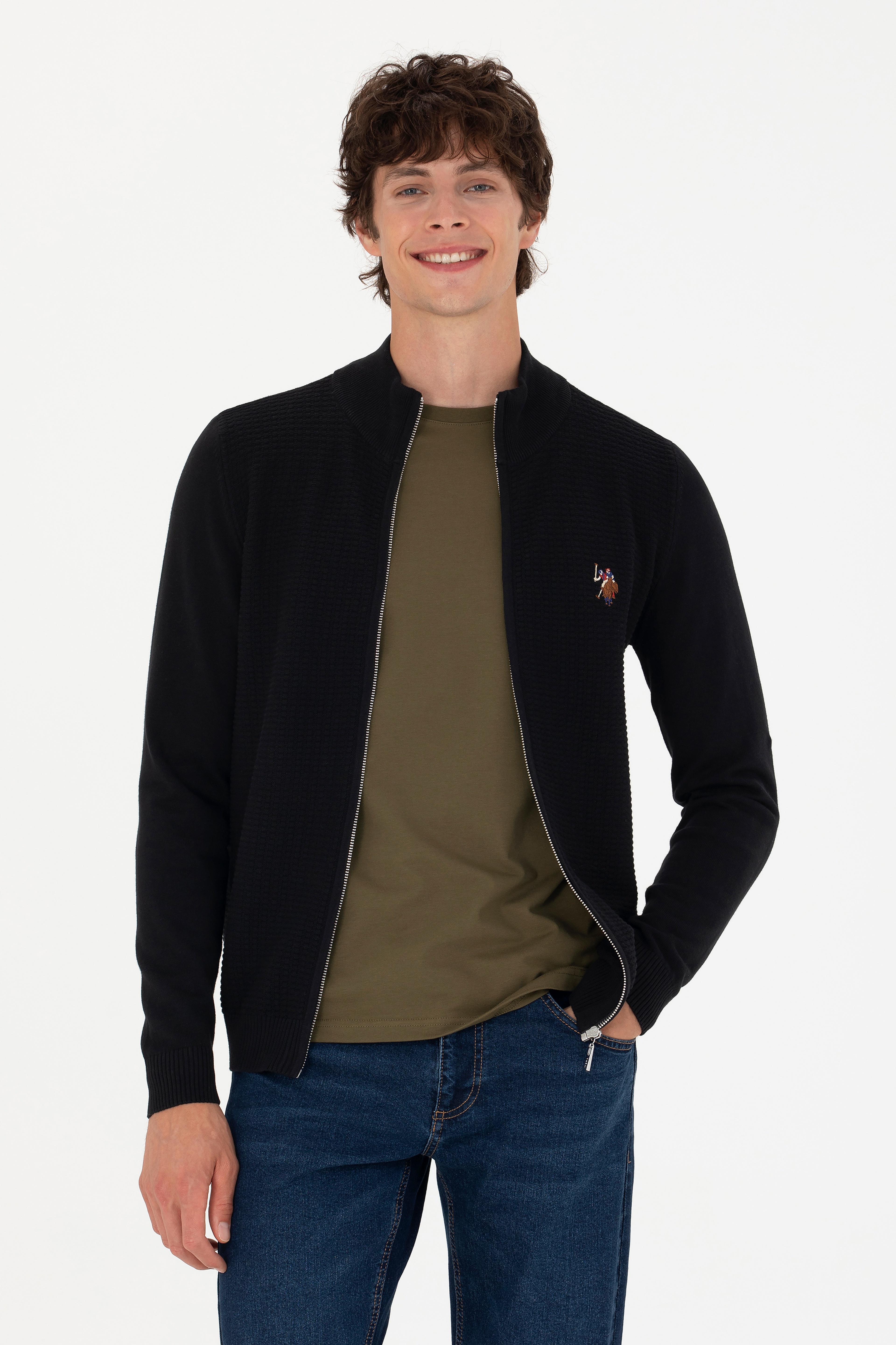 Erkek Siyah Basic Triko Hırka - Image 3