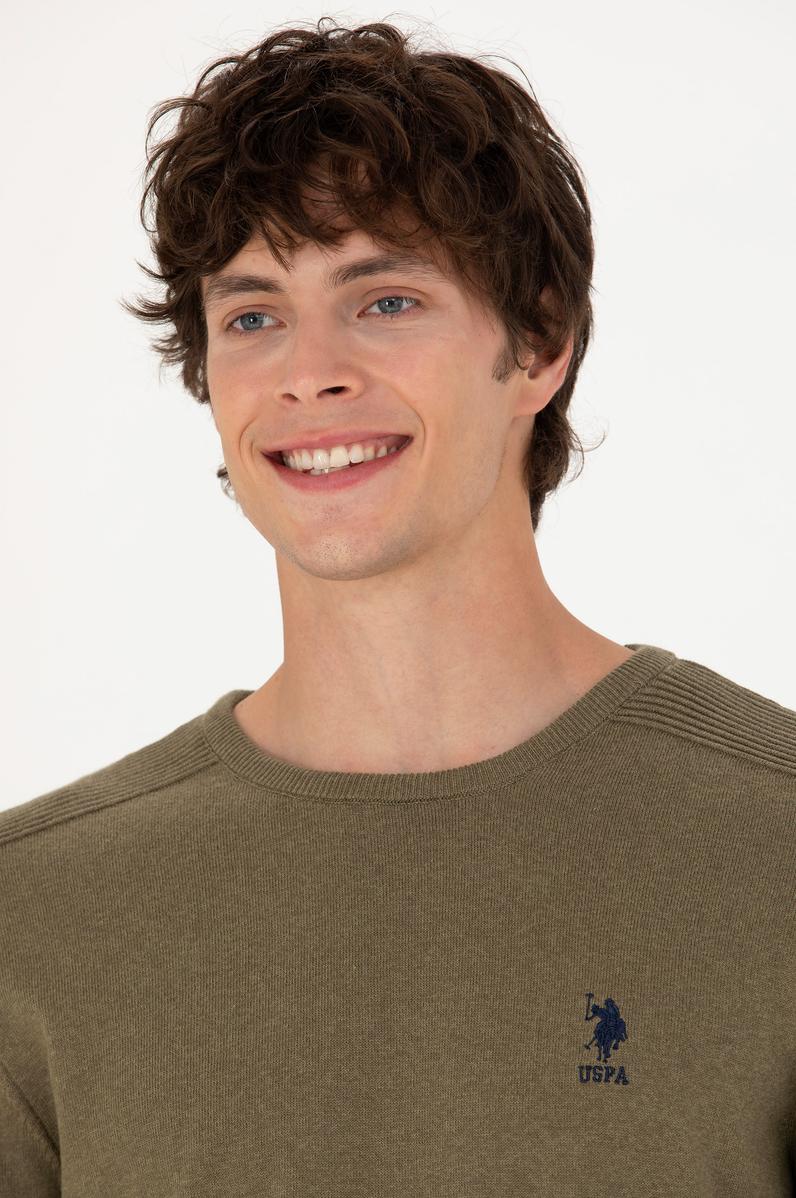 Erkek Haki Melanj Bisiklet Yaka Kazak