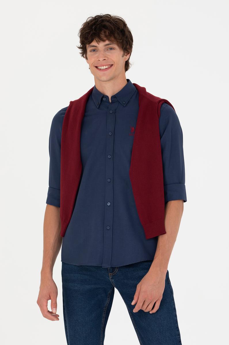 Erkek Lacivert Uzun Kollu Basic Gömlek