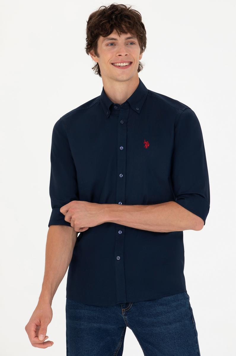 Erkek Lacivert Uzun Kollu Basic Gömlek