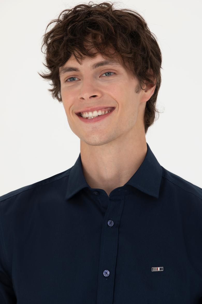 Erkek Lacivert Uzun Kollu Basic Gömlek - 50271279024