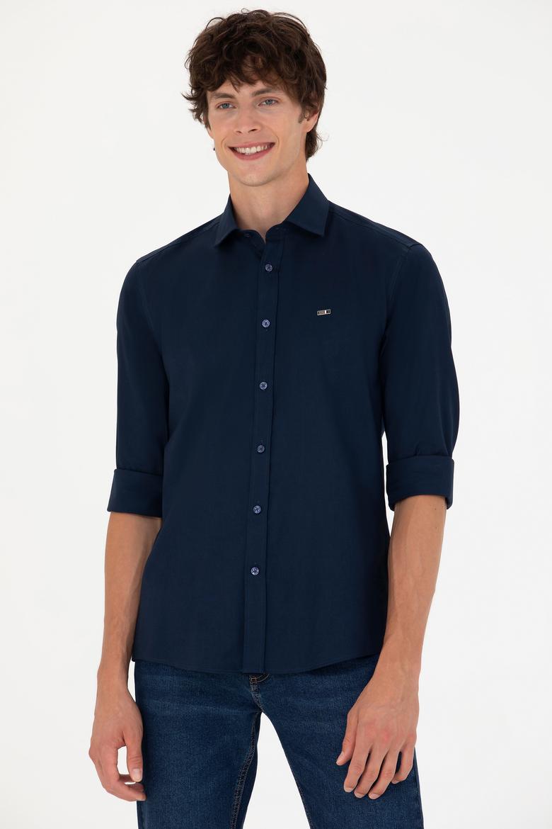 Erkek Lacivert Uzun Kollu Basic Gömlek - 50271279024