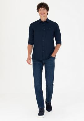Erkek Lacivert Uzun Kollu Basic Gömlek - 50271279024