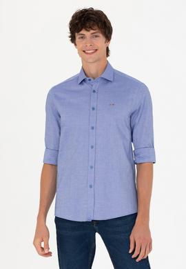 Erkek Saks Uzun Kollu Basic Gömlek - 50271279136