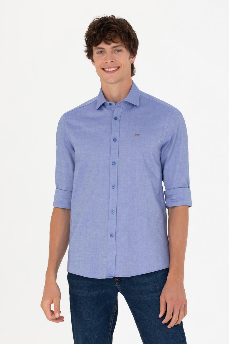 Erkek Saks Uzun Kollu Basic Gömlek