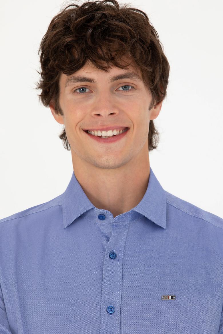 Erkek Saks Uzun Kollu Basic Gömlek - 50271279136