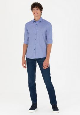 Erkek Saks Uzun Kollu Basic Gömlek - 50271279136