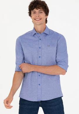 Erkek Saks Uzun Kollu Basic Gömlek - 50271279136