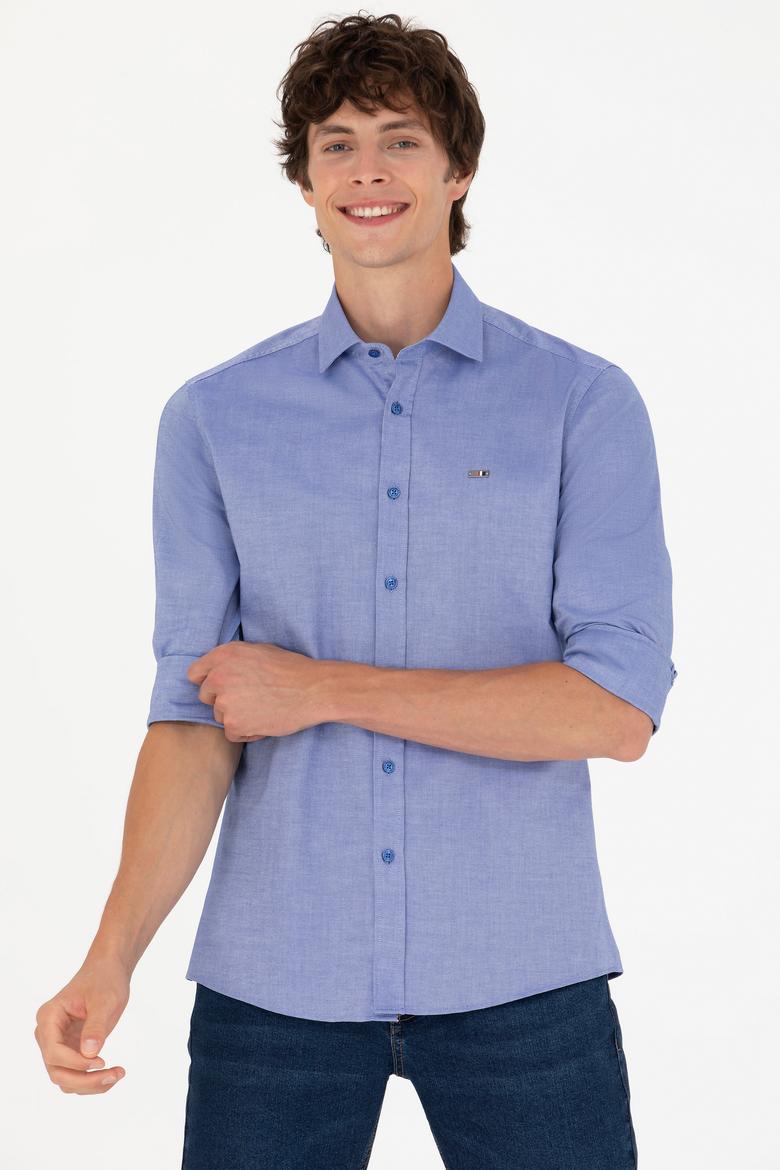 Erkek Saks Uzun Kollu Basic Gömlek - 50271279136