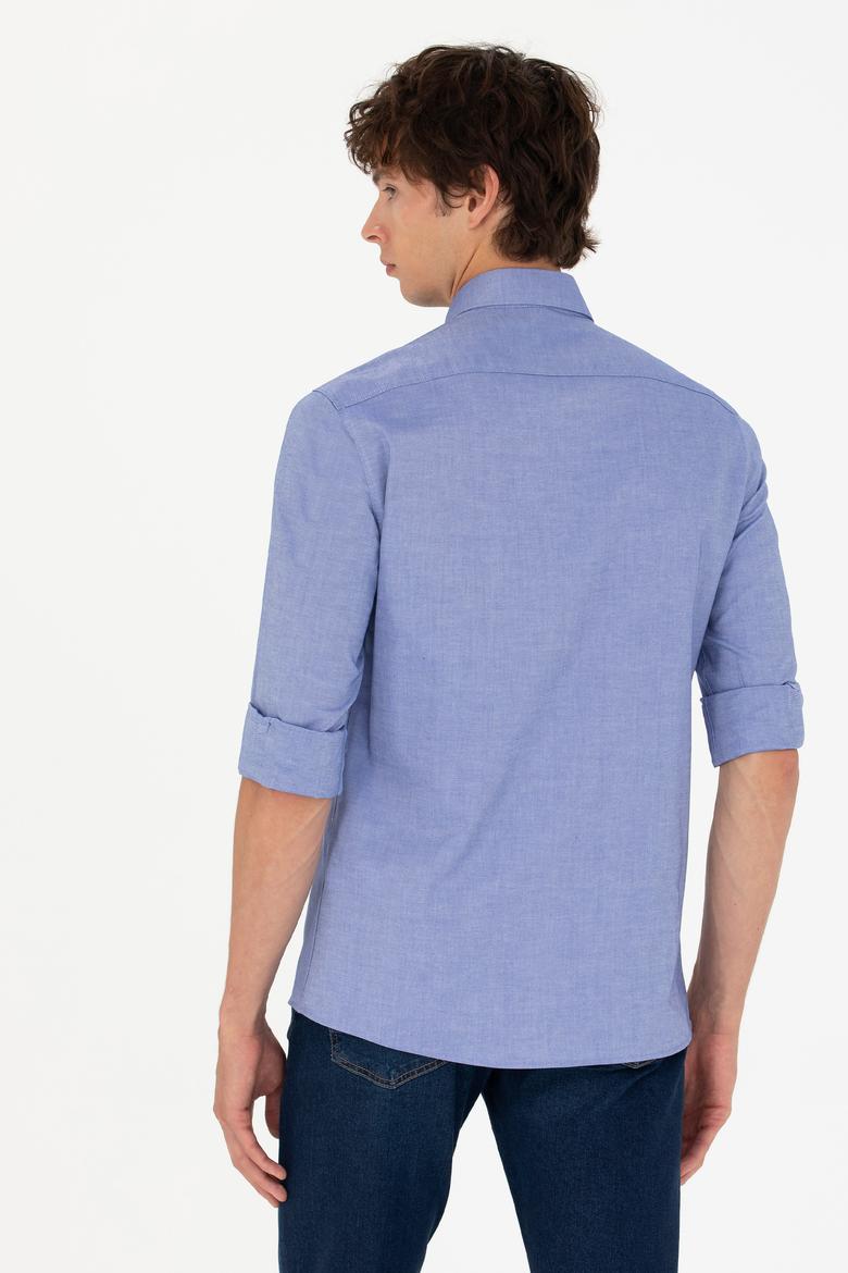 Erkek Saks Uzun Kollu Basic Gömlek - 50271279136