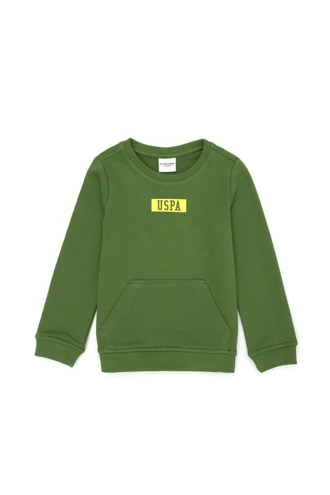 Erkek Çocuk Yeşil Basic Bisiklet Yaka Sweatshirt