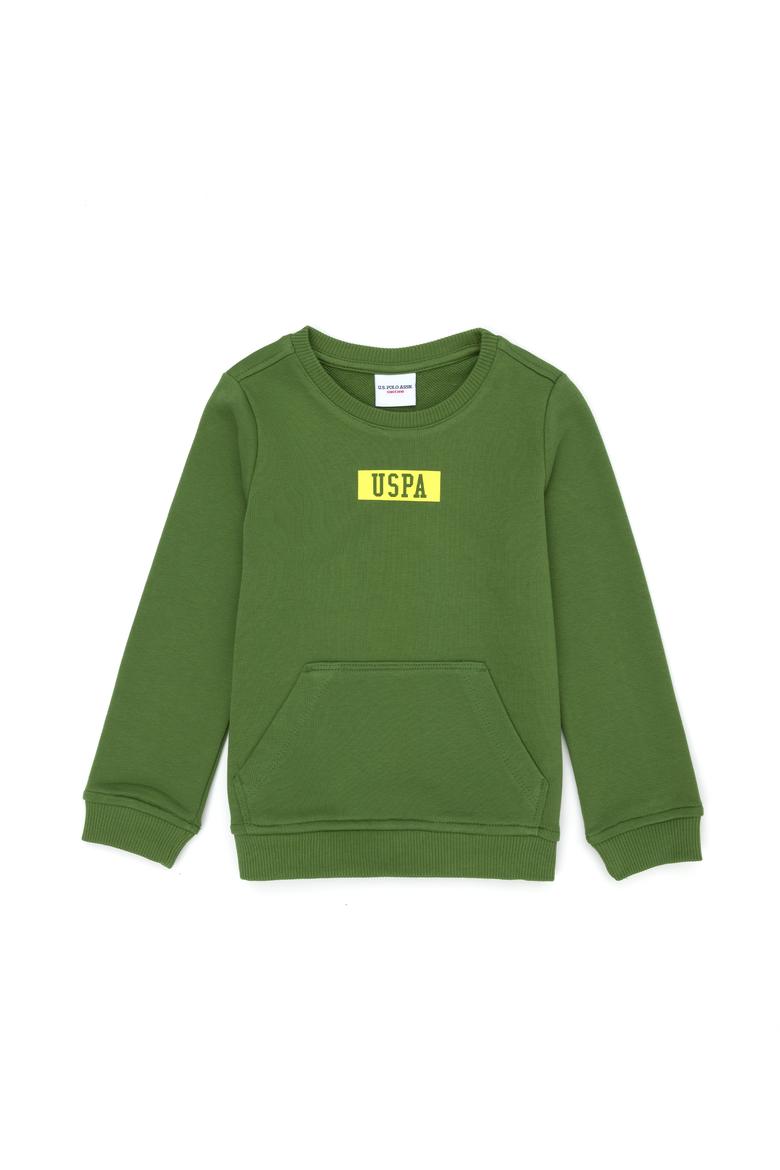 Erkek Çocuk Yeşil Basic Bisiklet Yaka Sweatshirt
