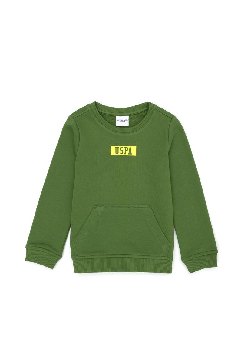 Erkek Çocuk Yeşil Basic Bisiklet Yaka Sweatshirt