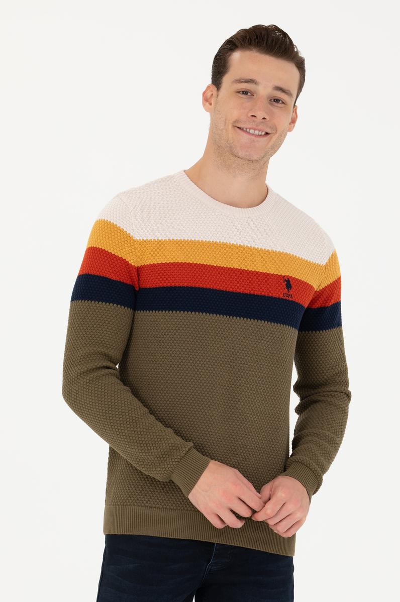 Erkek Haki Bisiklet Yaka Kazak