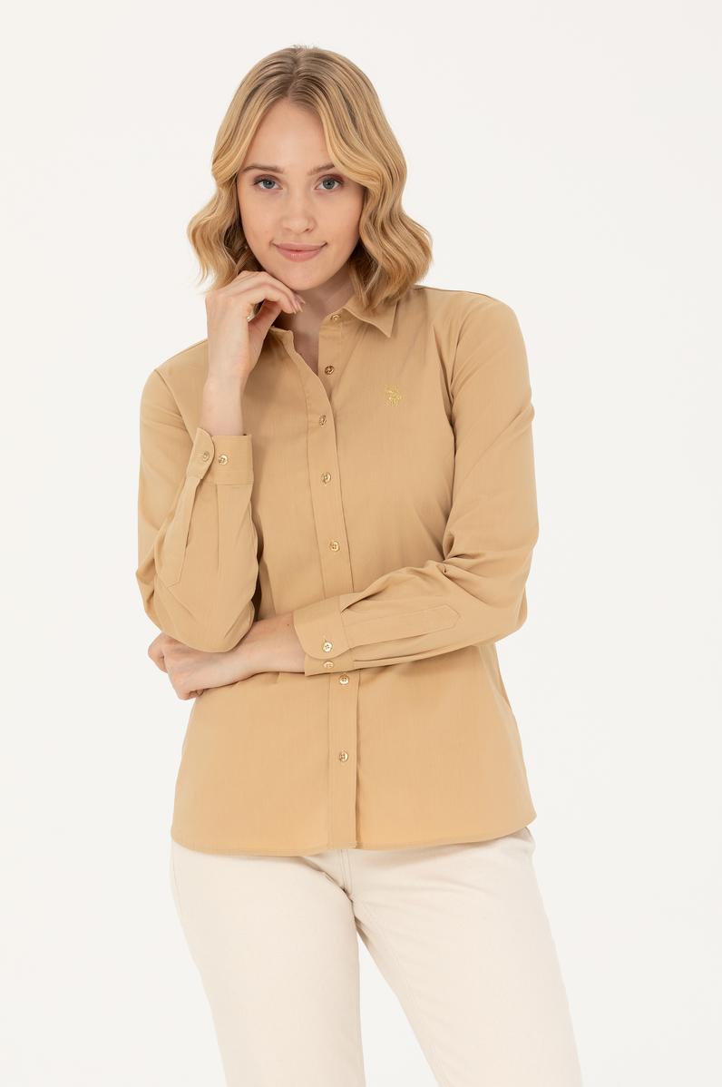 Kadın Camel Uzun Kollu Basic Gömlek