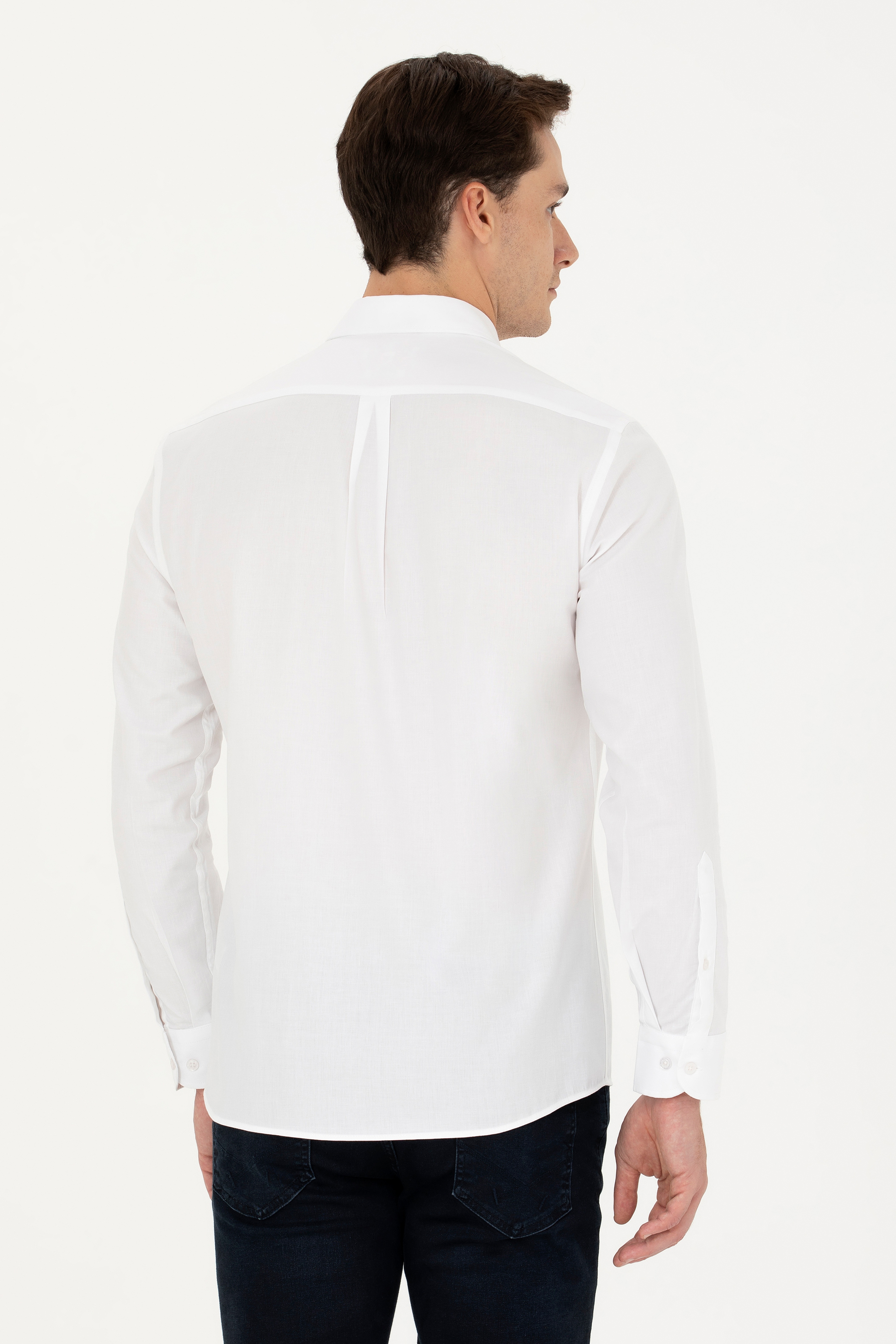 Erkek Beyaz Uzun Kollu Gömlek - Image 5