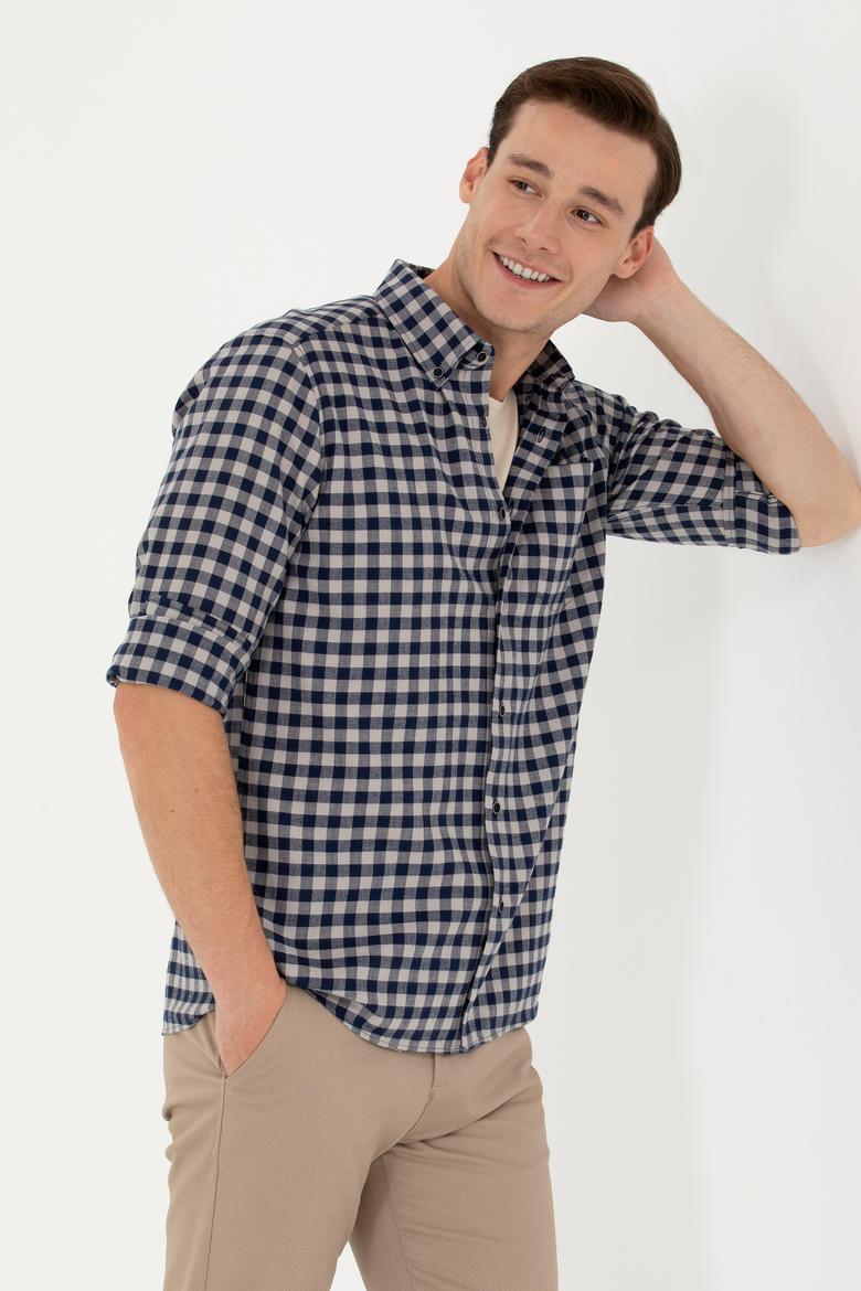 Erkek Kareli Lacivert Gömlek