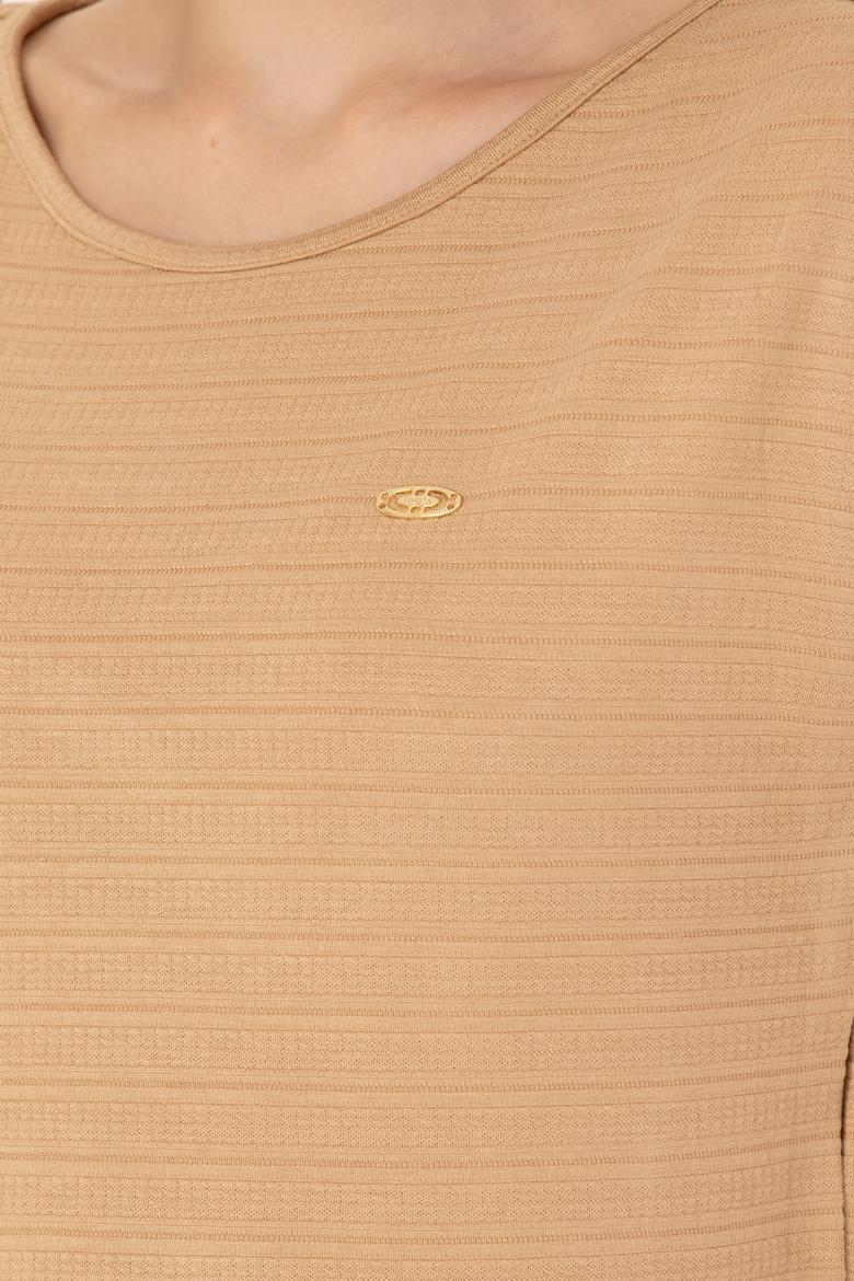 Kadın Camel Bisiklet Yaka Tişört - 50263790023