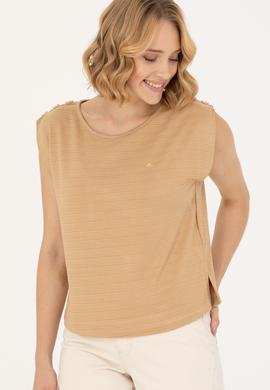 Kadın Camel Bisiklet Yaka Tişört - 50263790023