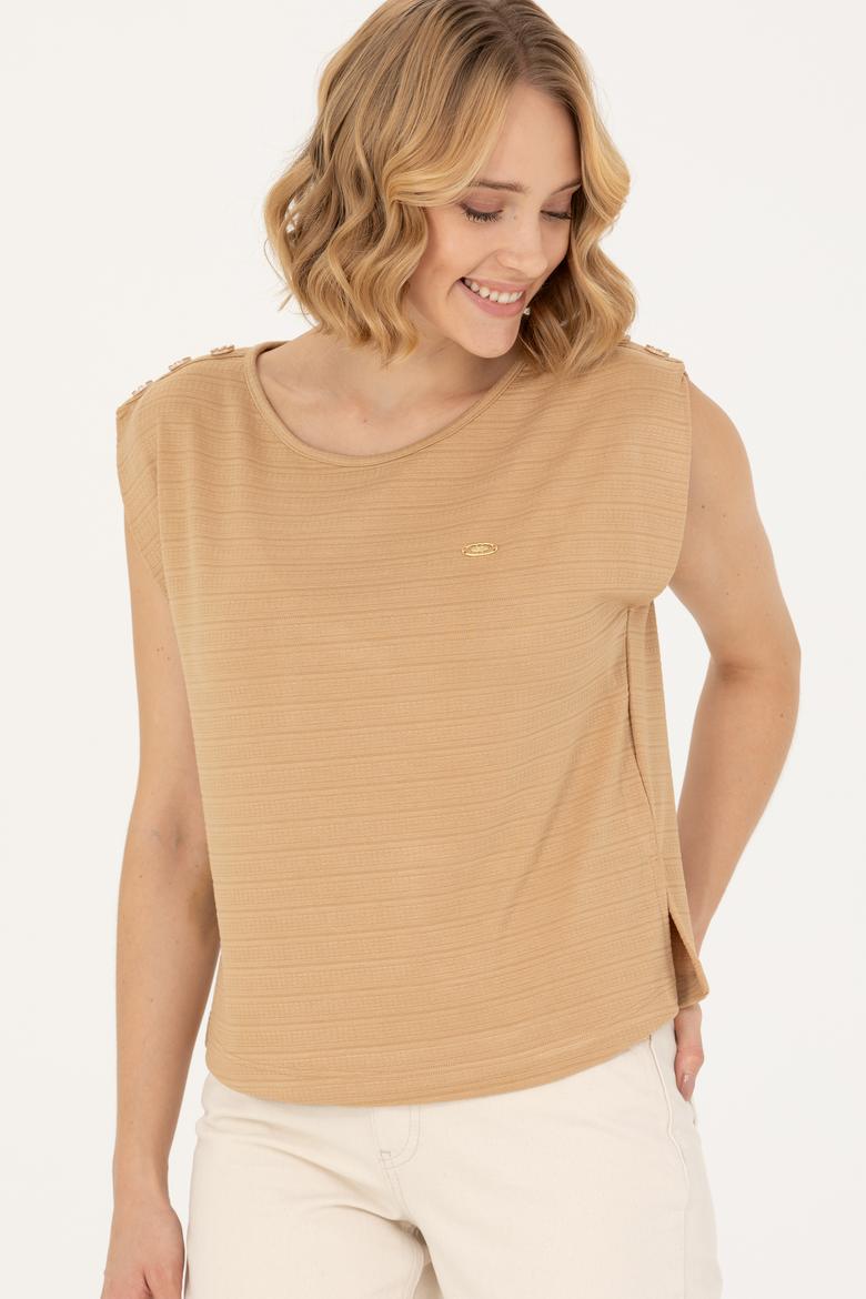 Kadın Camel Bisiklet Yaka Tişört