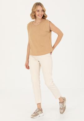 Kadın Camel Bisiklet Yaka Tişört - 50263790023