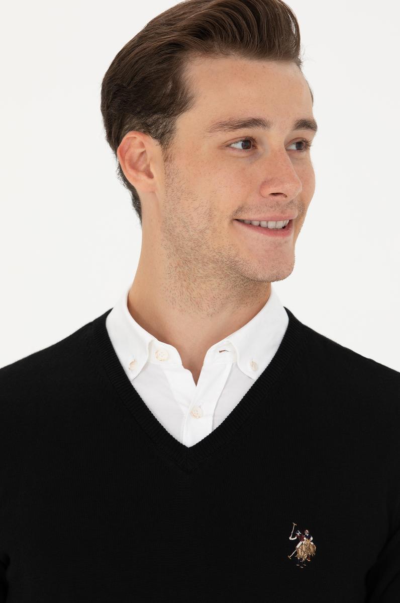 Erkek Siyah V Yaka Kazak