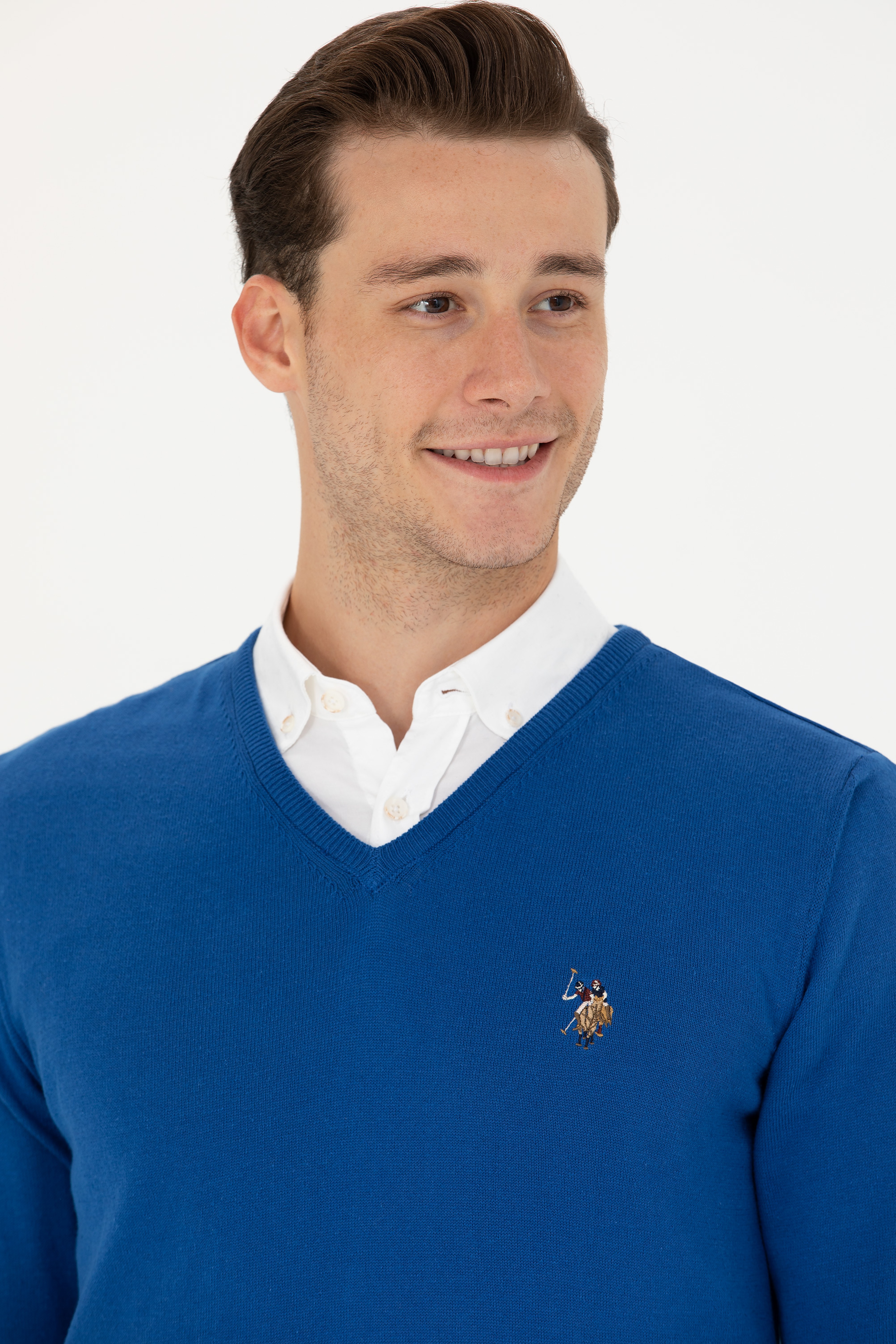 Erkek Slim Fit V Yaka Saks Kazak - Image 2