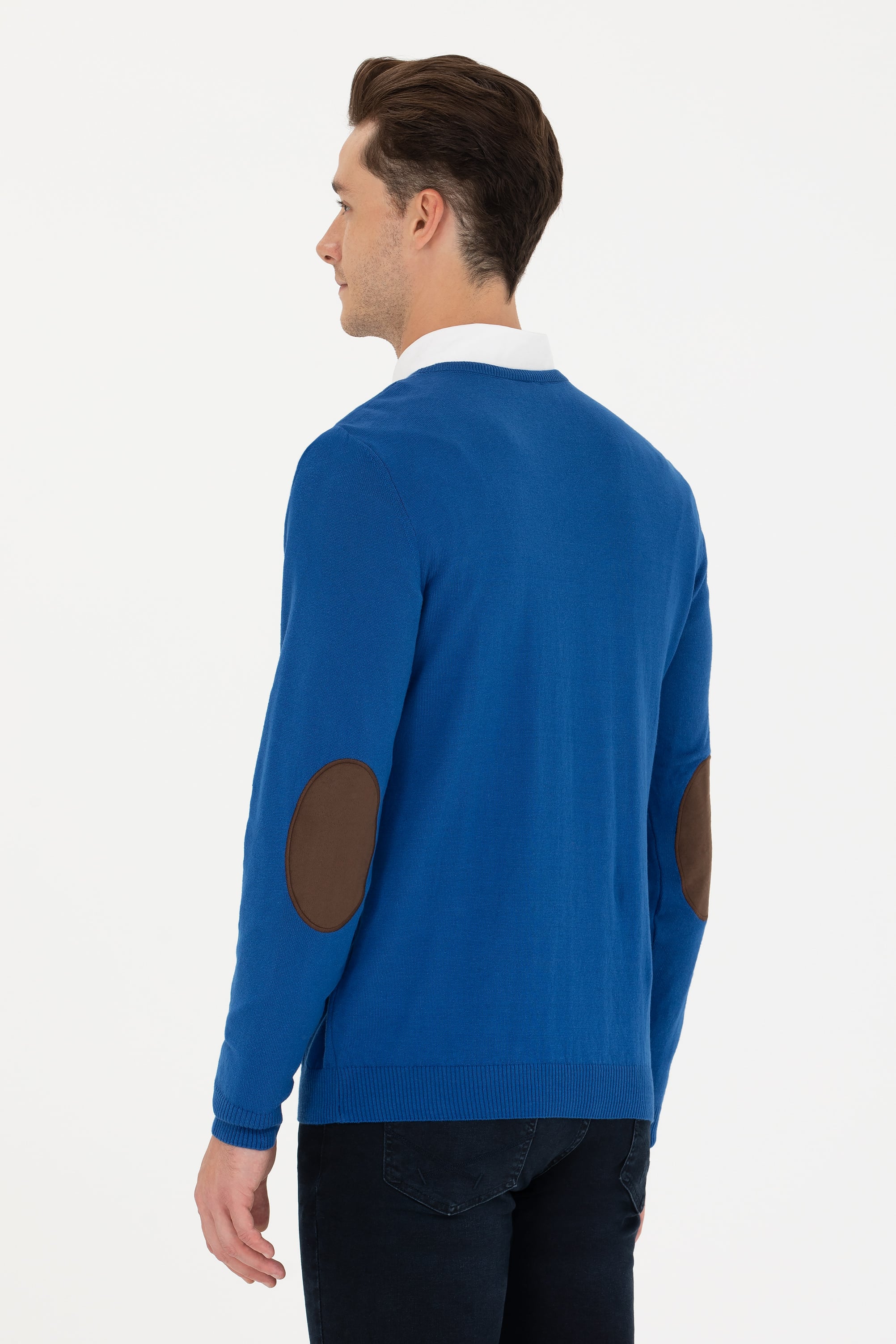 Erkek Slim Fit V Yaka Saks Kazak - Image 5