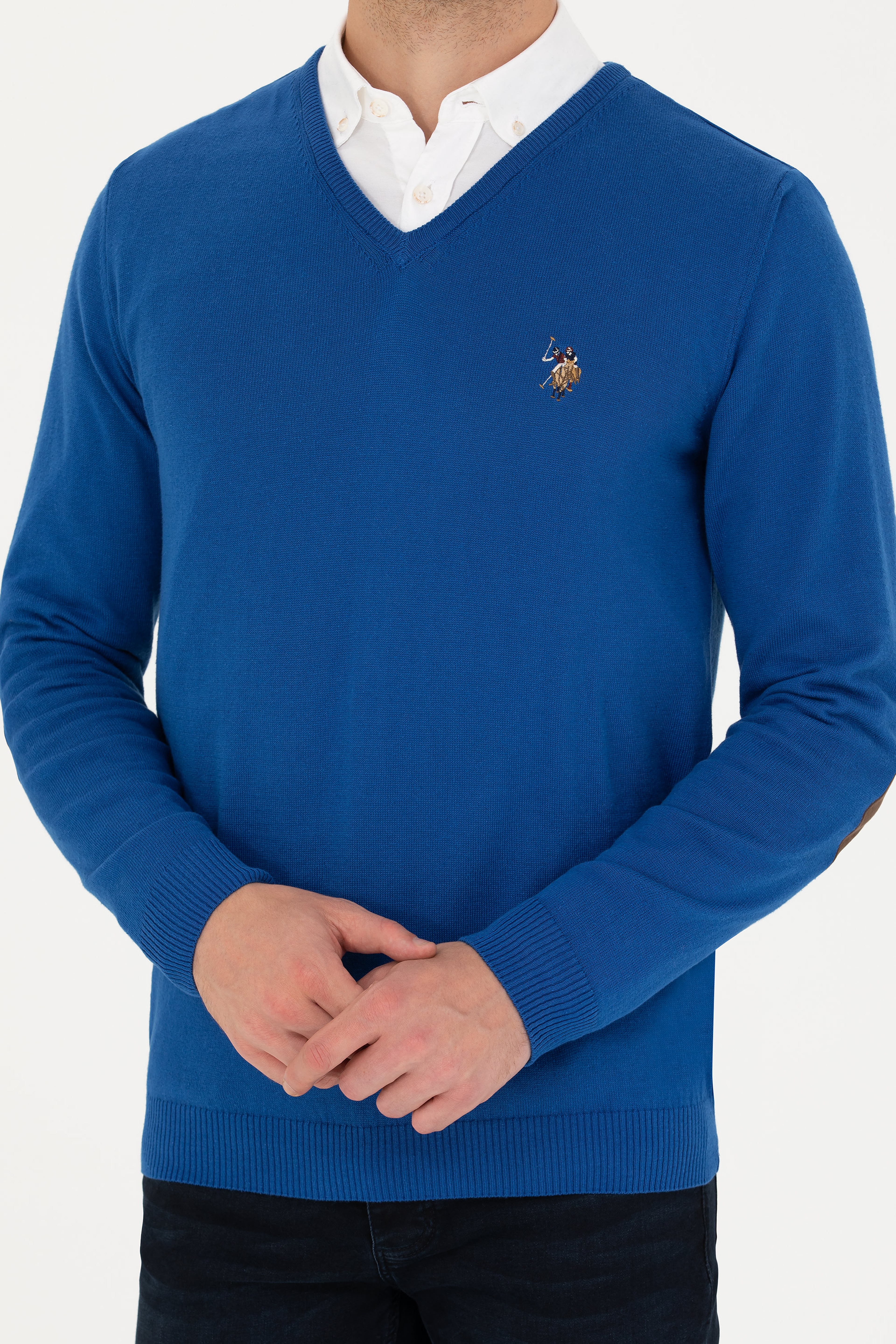 Erkek Slim Fit V Yaka Saks Kazak - Image 6