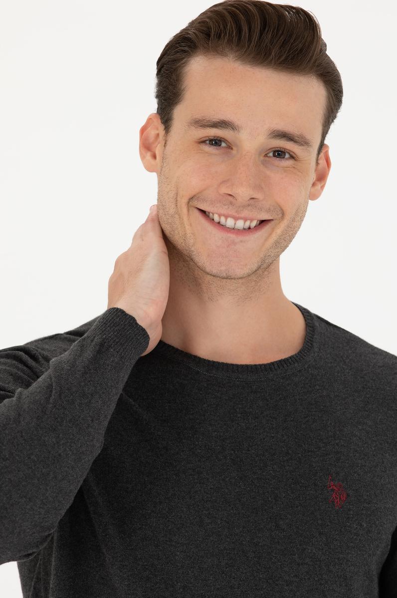 Erkek Antrasit Melanj Bisiklet Yaka Kazak