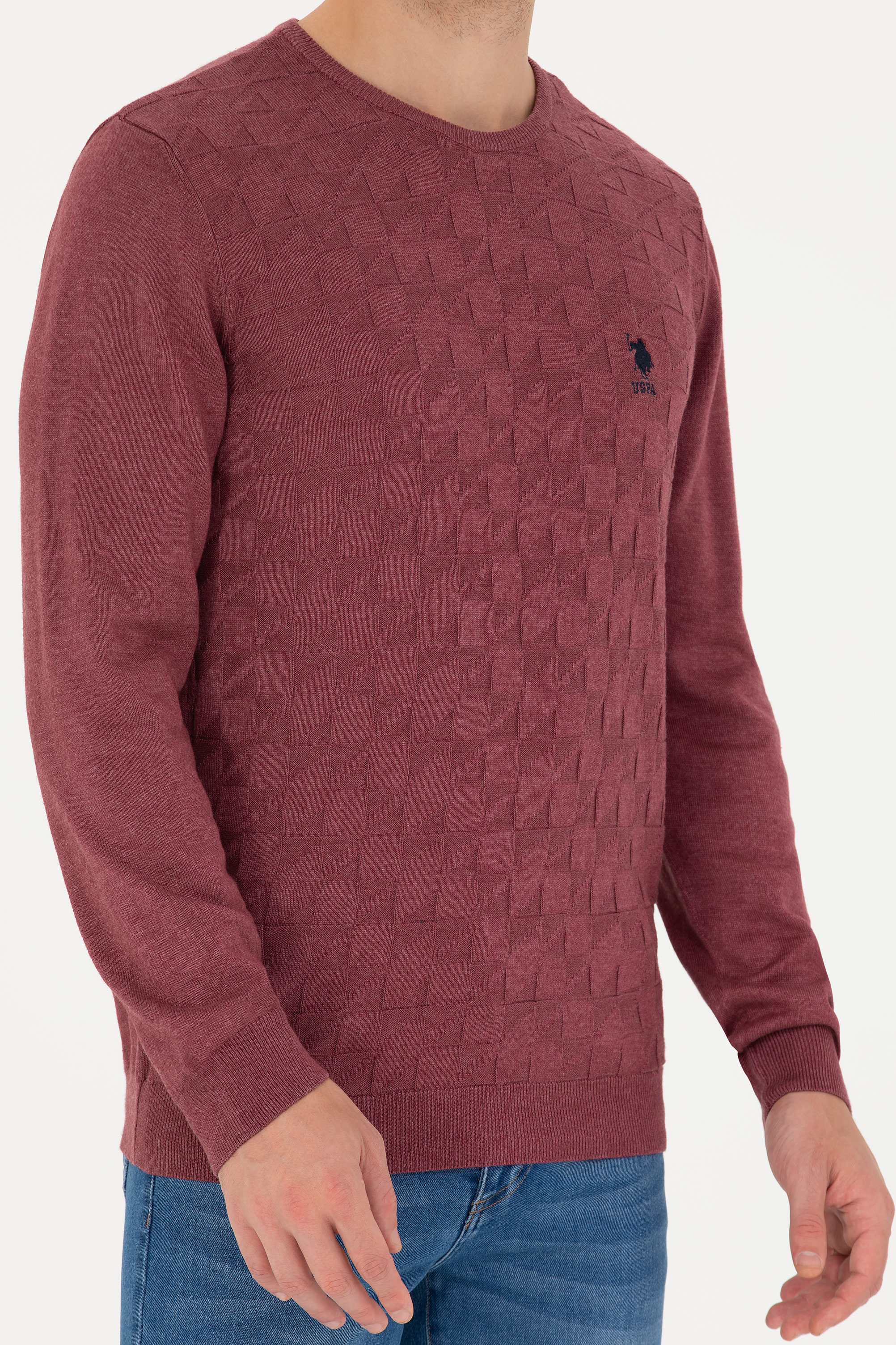 Erkek Bordo Bisiklet Yaka Kazak - Image 6