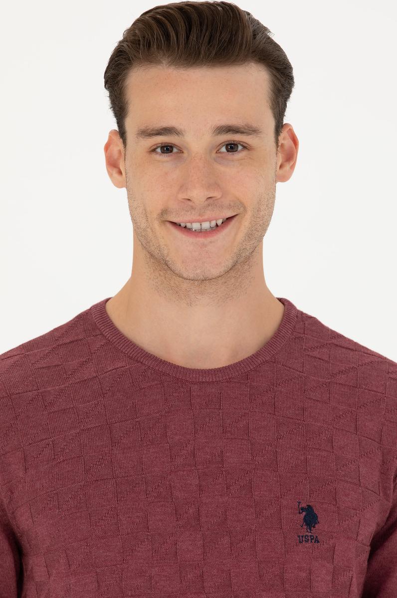 Erkek Bordo Bisiklet Yaka Kazak