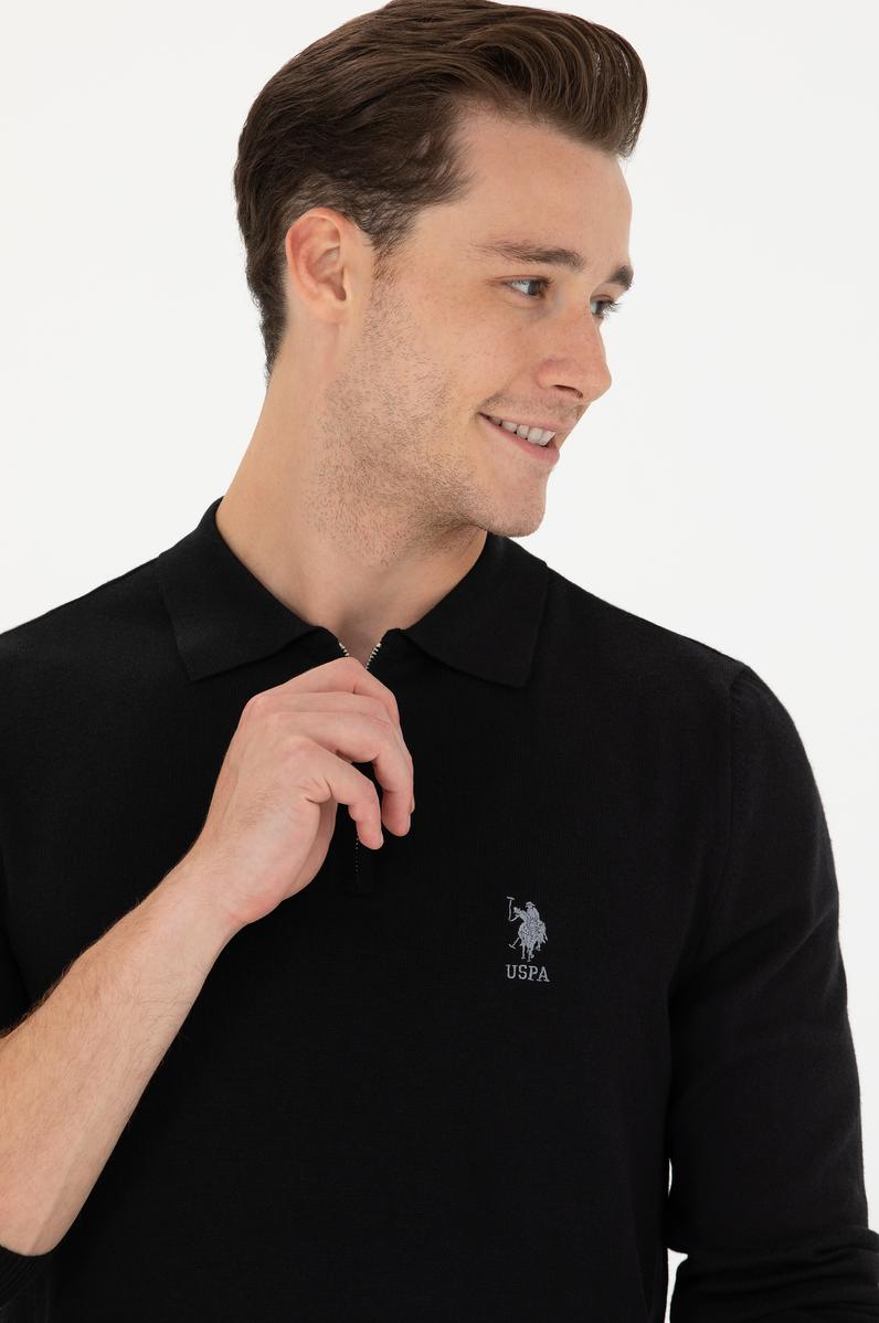 Erkek Siyah Yarım Fermuarlı Kazak